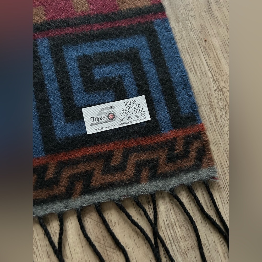 Aztec made in Italy Geometric Patterned Scarf in Brown and Blue winter warm - Picture 3 of 8